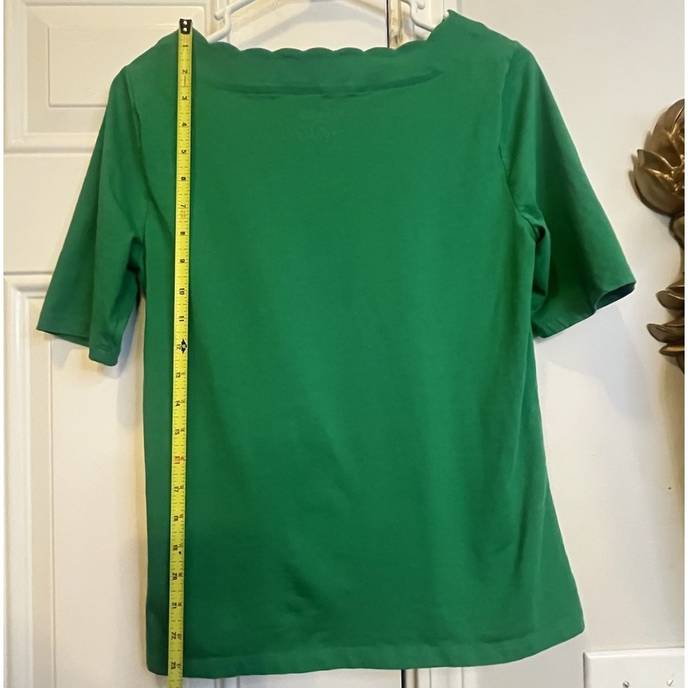 Talbots Petite MP Emerald Green Scallop Neck 100% Pima Cotton Tee Shirt PM - Picture 3 of 5